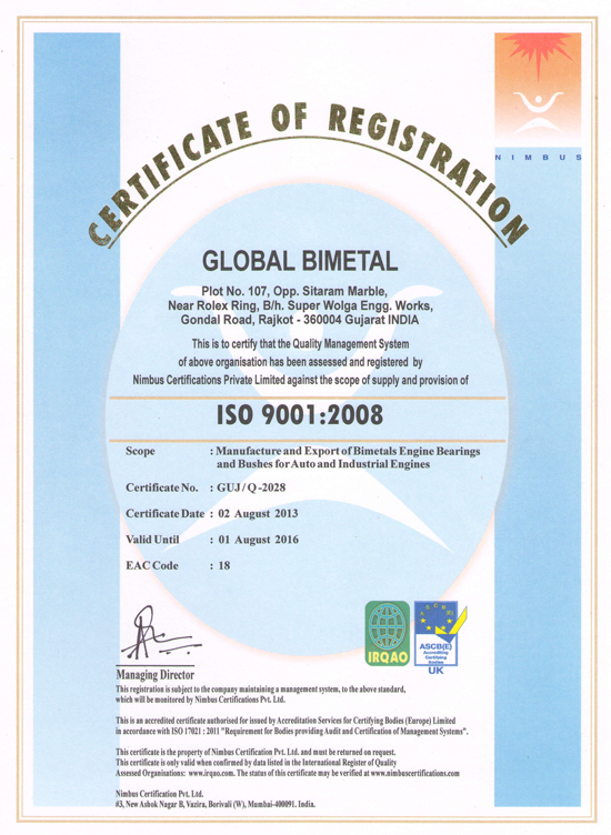 Global Bimetal - ISO 9001-2008 Certificate